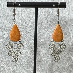Vintage artist drop earrings silver orange wire chandelier